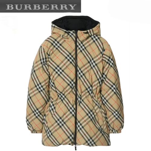 BURBERRY-80942421 버버리 베이지 리버시블 체크 나일론 퍼퍼 재킷 여성용