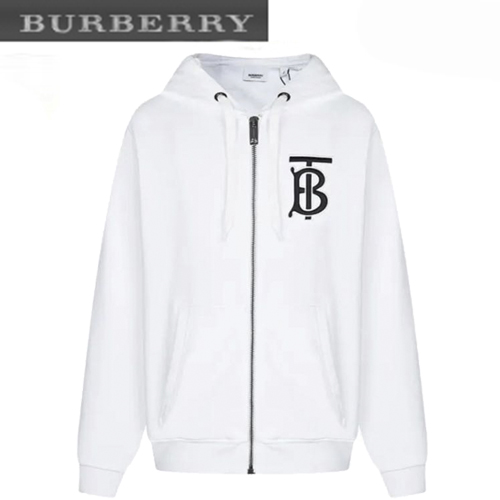 BURBERRY-02137 버버리 화이트 코튼 TB 로고 아플리케 장식 후드 쟈켓 남성용