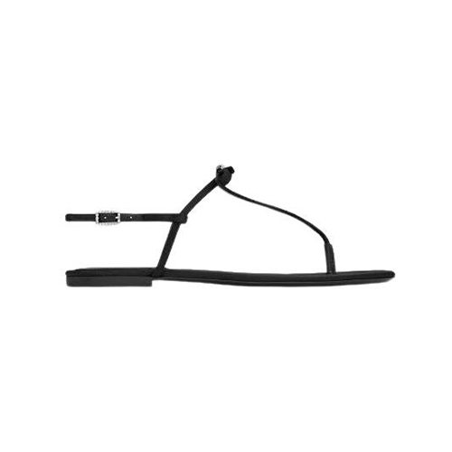 SAINT LAURENT-763491 생 로랑 블랙 새틴 크레이프 JACKIE 플랫 샌들