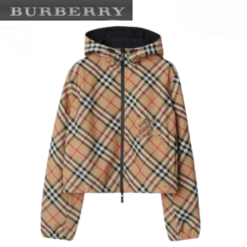 BURBERRY-80872291 버버리 베이지 크롭 리버시블 체크 재킷 여성용