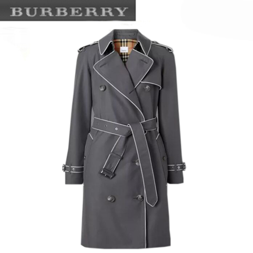 BURBERRY-80295831 버버리 그레이 파이핑 코튼 개버딘 트렌치코트