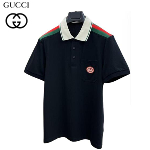 GUCCI-07036 구찌 블랙 Web 스트라이프 장식 폴로 티셔츠 남성용