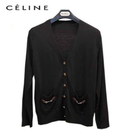 CELINE-09269 셀린느 블랙 니트 코튼 골드 메탈 장식 가디건 여성용