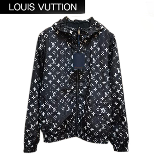 LOUIS VUITTON-072114 루이비통 블랙 나일론 모노그램 프린트 장식 바람막이 후드 쟈텟 남성용