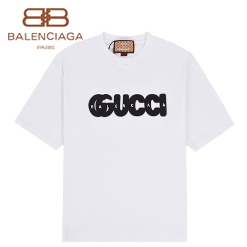 GUCC*-022814 구찌 화이트 구찌 X 발렌시아가 콜라보 GUCCI 프린트 장식 티셔츠 남여공용