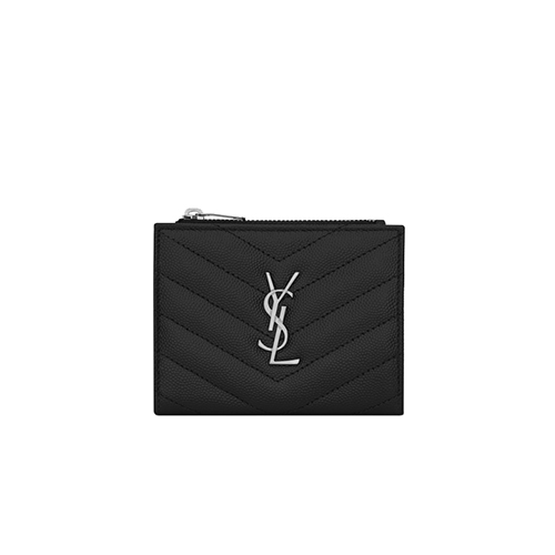 [스페셜오더]SAINT LAURENT-517045 생 로랑 블랙 텍스처드 퀼티드 송아지 가죽 모노그램 지퍼 카드 케이스