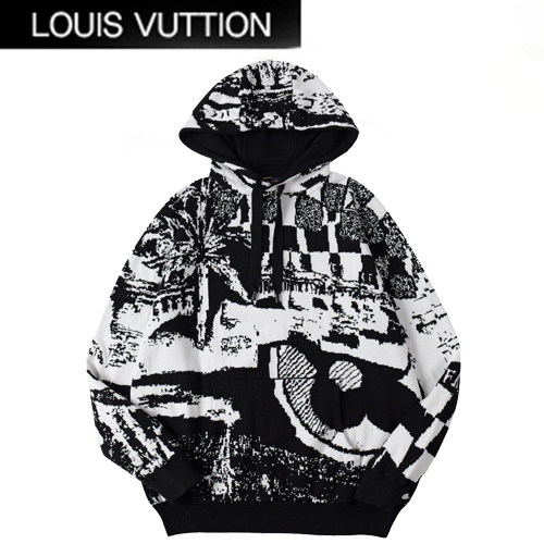 LOUIS VUITTON-01078 루이비통 블랙/화이트 코튼 후드 티셔츠 남여공용