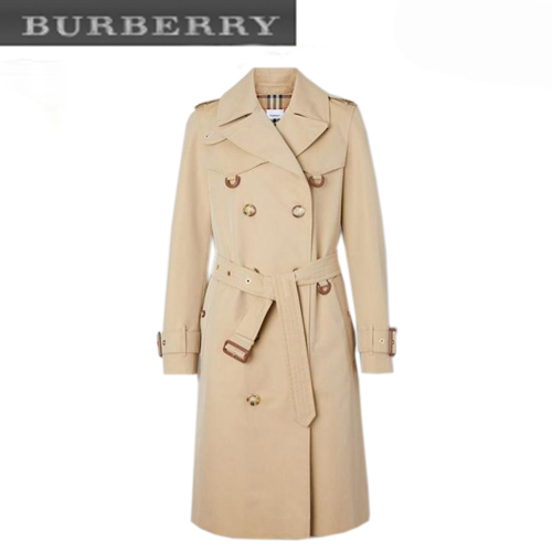 BURBERRY-80169701 버버리 허니 가죽 D링 디테일 코튼 개버딘 트렌치코트