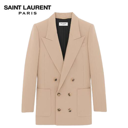 SAINT LAURENT-735409 생 로랑 베이지 더블 브레스트 재킷 여성용