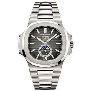 [스페셜오더]PATEK PHILIPPE-파텍 필립 노틸러스 문페이스 애뉴얼 캘린더 스틸 블랙 시계 40.5mm