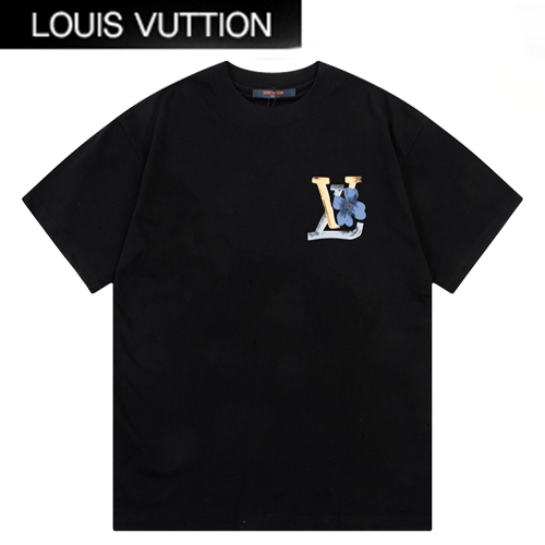 LOUIS VUITTON-07022 루이비통 블랙 LV 시그니처 프린트 장식 티셔츠 남여공용