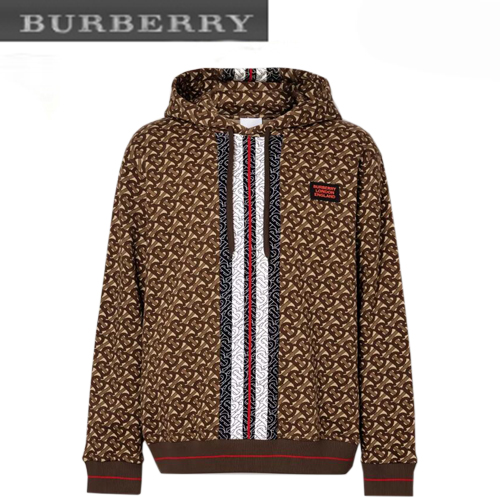 BURBERRY-80182411 버버리 브라운 모노그램 스트라이프 프린트 코튼 후디