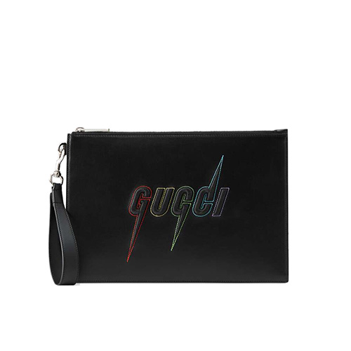 GUCCI-597678 1058 구찌 블랙 가죽 블레이드 자수 파우치