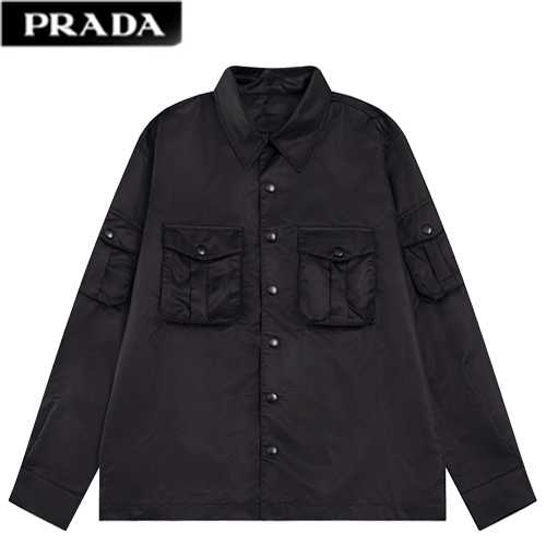 PRADA-08214 프라다 블랙 더블 포켓 나일론 셔츠 남성용