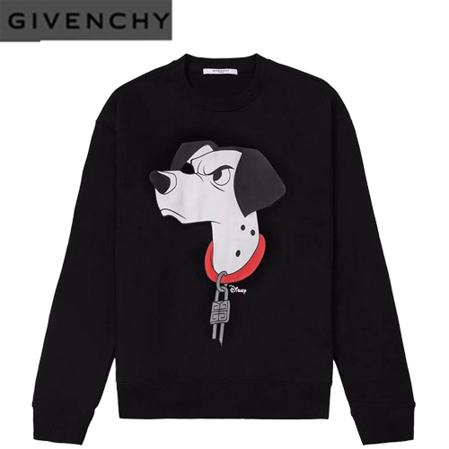 GIVENCHY-09025 지방시 블랙 도그 프린트 장식 스웨트셔츠 남여공용