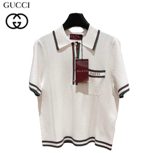 GUCCI-07306 구찌 화이트 스트라이프 장식 폴로 트셔츠 여성용