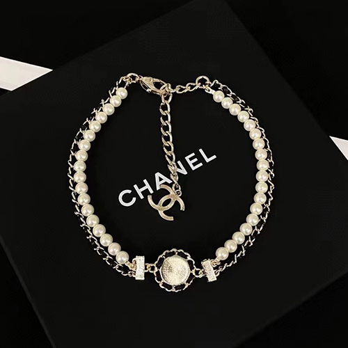 CHANEL-1402 샤넬 골드 펄 크리스탈 장식 목걸이