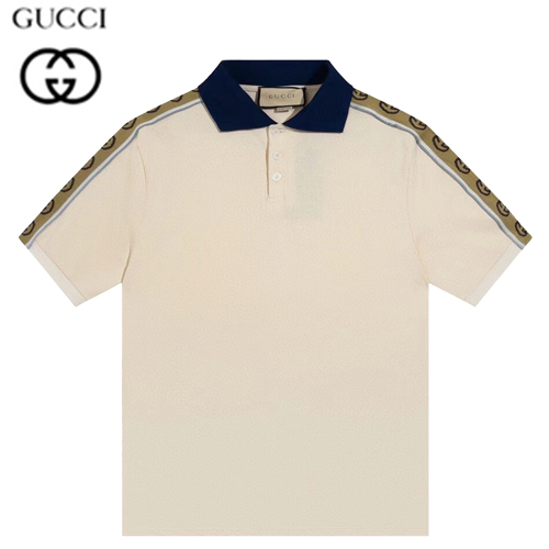 GUCCI-06088 구찌 아이보리 GG 스트라이프 장식 폴로 티셔츠 남성용