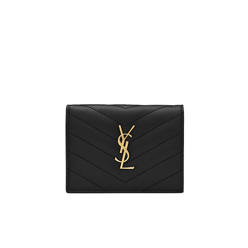 [스페셜오더]SAINT LAURENT-530841 생 로랑 블랙 텍스처드 퀼티드 가죽 골드 모노그램 카드 홀더