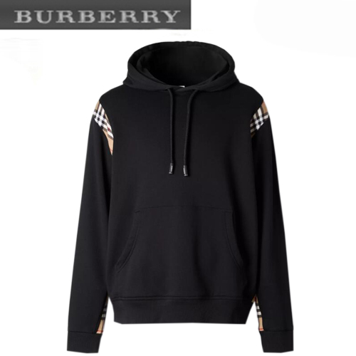 BURBERRY-80262721 버버리 블랙 코튼 빈티지 체크 패널 후디