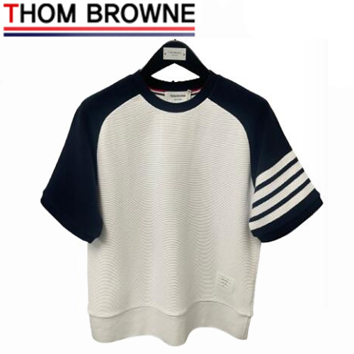 THOM BROWNE-07031 톰 브라운 네이비/화이트 스트라이프 장식 티셔츠 남성용